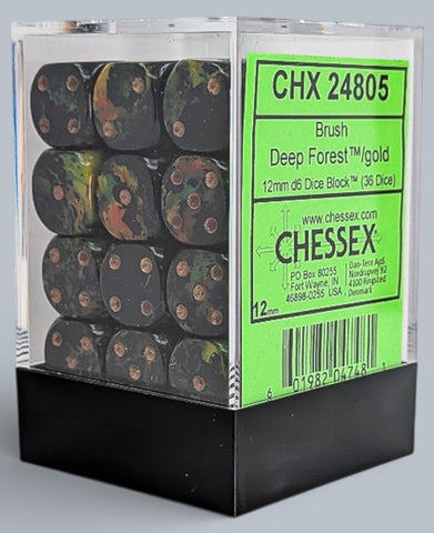 Chessex Brush 36D6 Deep Forest/Gold- 12mm