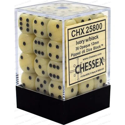 Chessex Opaque 36D6 Ivory/Black - 12mm